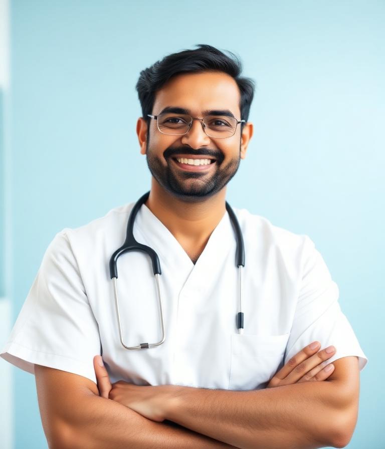 Portrait of [PLACEHOLDER — Doctor Name], [PLACEHOLDER — Specialty] at Madani Dental