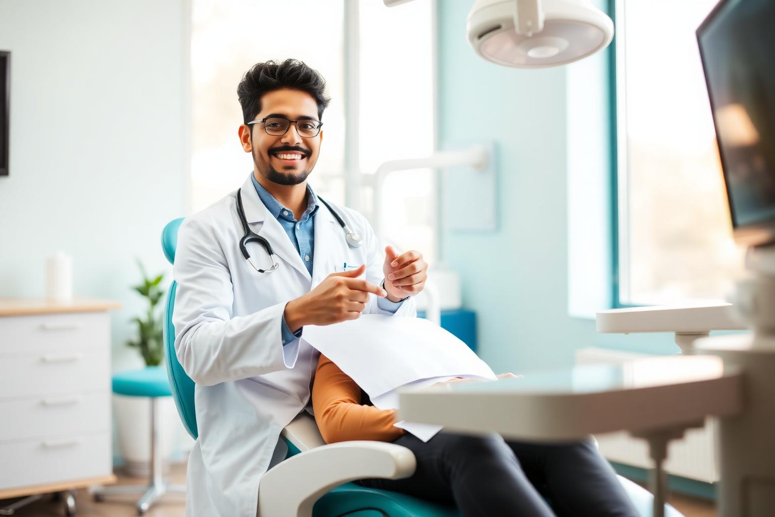 Friendly dentist examining a patient at Madani Dental clinic in Belagavi